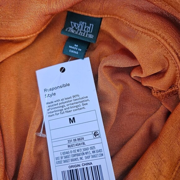 Wild Fable Womens M Dress Rust Orange Short Sleeve Button Down Ruched Bodycon - Picture 8 of 9